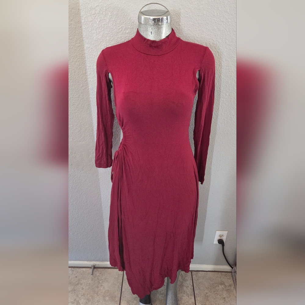 Elegant Long Sleeve Burgundy Dress